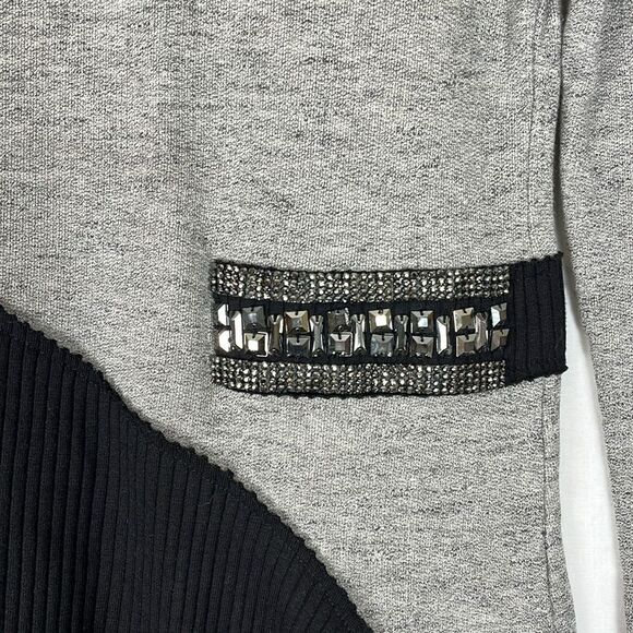 Gray Cotton Zarga Asemetrical Sweater with Beaded Details Women's S - Picture 5 of 6